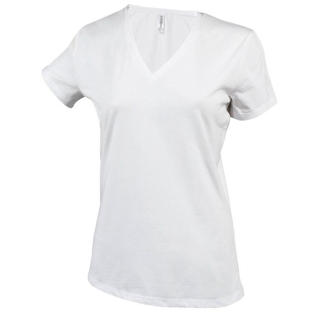 Kariban Womens/Ladies Feminine Fit Short Sleeve V Neck / White